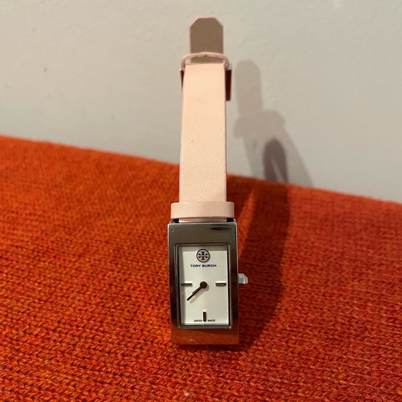 Tory Burch Accessories - Tory Burch Pink/ Silver Buddy Signature Tone Leather Trb2004 Watch